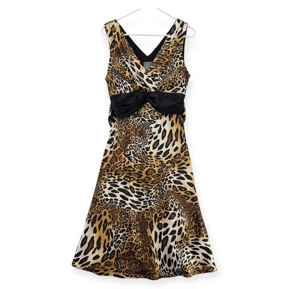 Rabbitโ Rabbit Rabbit Designs Dress Womens 10 Leopard Print V-Neck Back Tie NWT